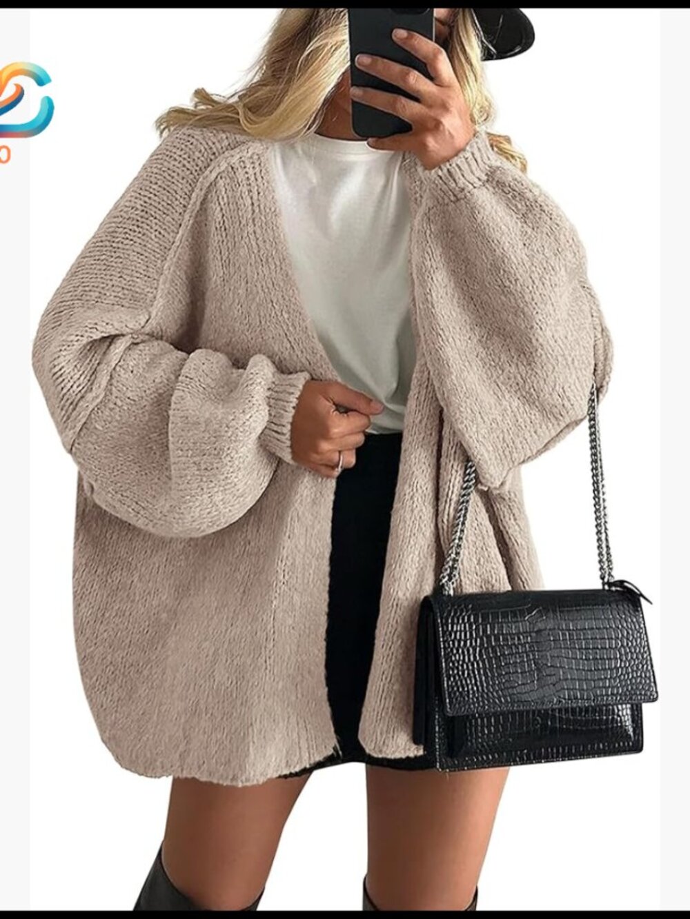 Oversized Cardigan Sweater Long Lantern Sleeve Open Front Lightweight